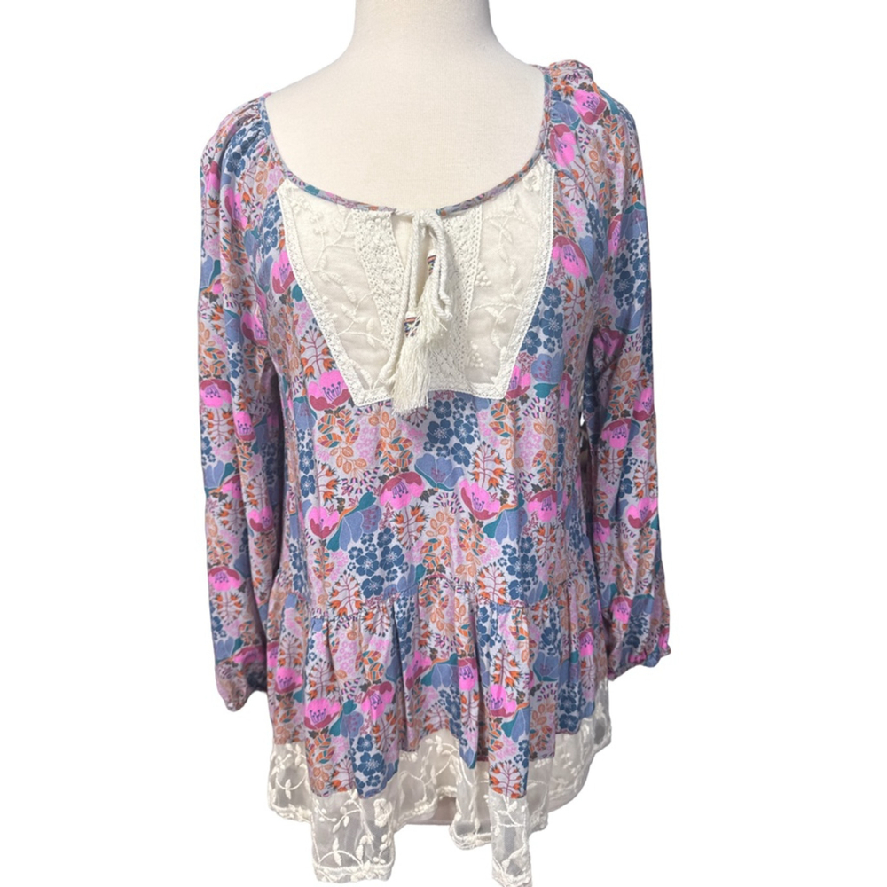 MATILDA JANE Tunic M Floral Pink Blue Long Sleeve 2017 Production